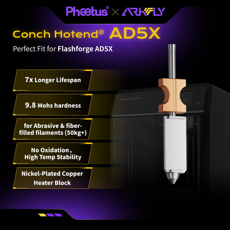 Phaetus 0.4mm SiC Kit for Flashforge Adventurer AD5X Nozzle– 7X Longer Life, One-Piece Silicon Carbide Nozzle, High Hardness HV3300 for Abrasive Filaments (PA-CF/Carbon Fiber), Extreme Durability AD5X0.4with