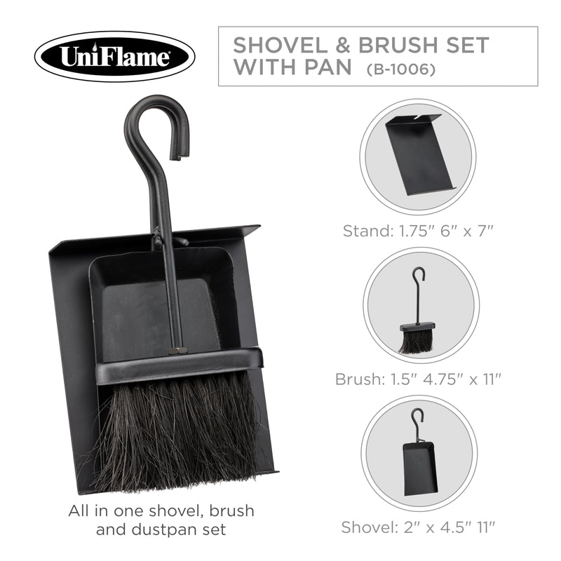 UniFlame Black Fireplace Ash Shovel and Brush Set with Pan