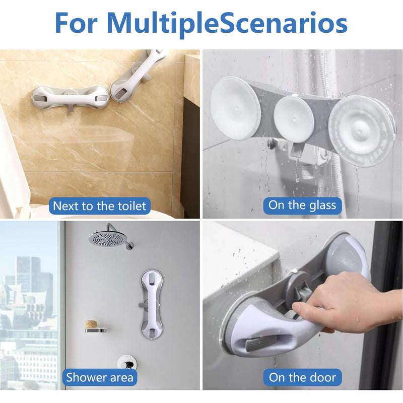 2-Pack Grab Bars for Shower :3 Strong Suction Cups, No-Drill Removable Bathroom Handrails for Seniors and Disabled Waterproof Shower Grab Bar for Toilet, Tub & Shower