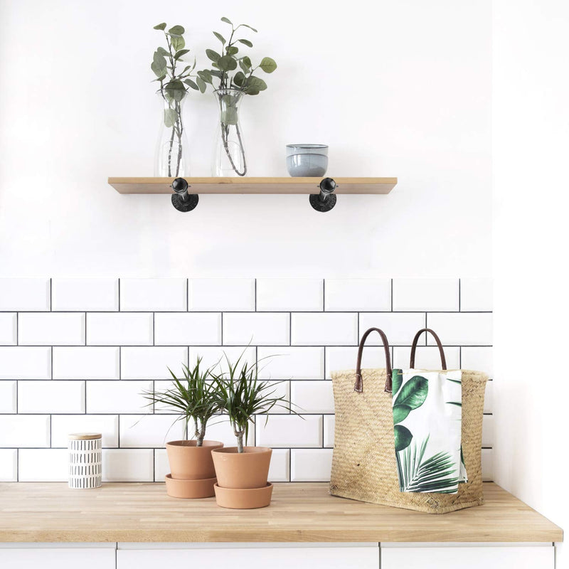1/2" Industrial Black Iron Pipe Shelf Brackets, Rustic Wall Mounted DIY Shelving Brackets Hanging Custom Pipe Brackets for Floating Shelves (2, 6") 2 6 Inch