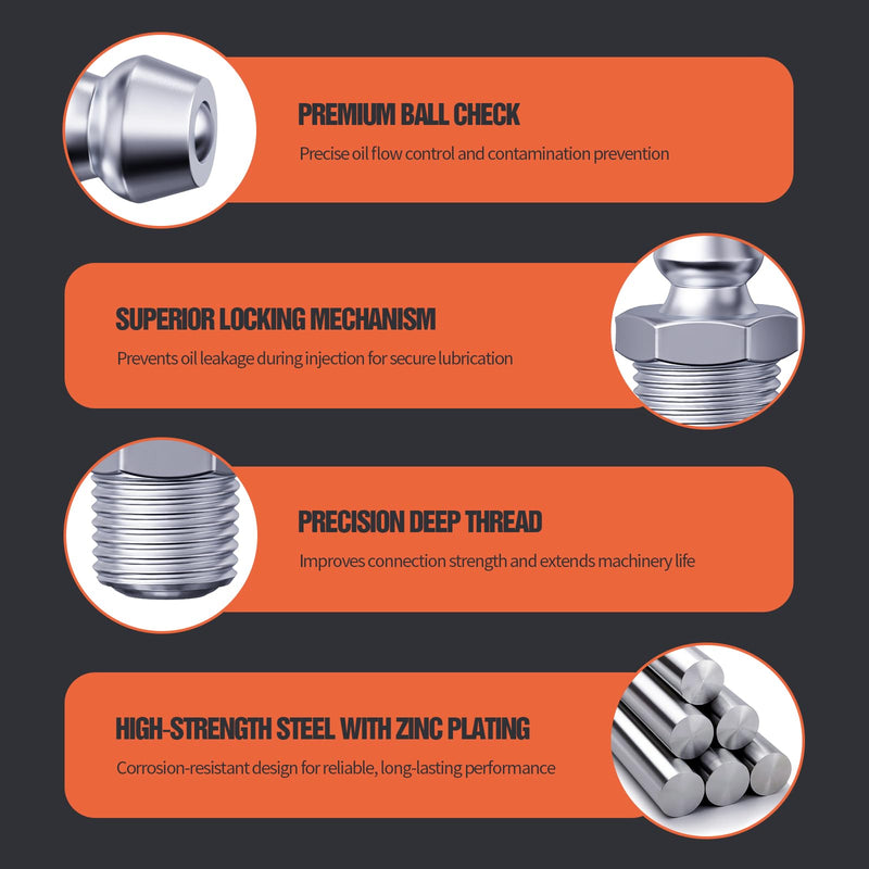 1/4"-28 Zerk Grease Fittings, SAE Grease Nipples with Straight, Grease Fittings Kit with Wrench for Quick Installation – Ideal for Automotive, Agricultural & Industrial Machinery (100pcs) 1/4"-28-St.(100pcs)