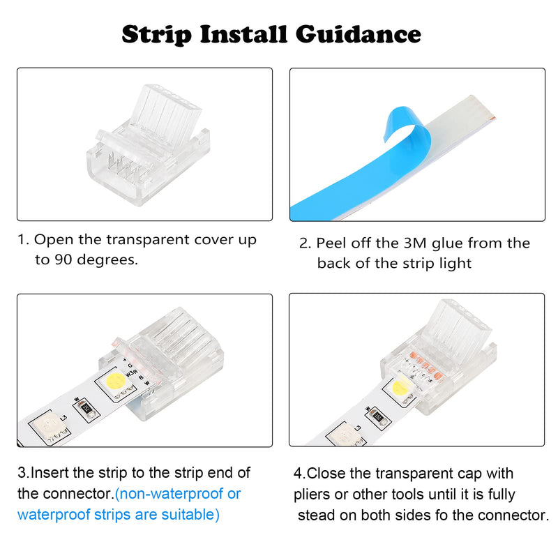 HOMELYLIFE 5 Pin LED Strip Connectors 12mm Solderless 10 Pcs with 16.4ft Extension Cable 5 Conductor for Waterproof or Non-Waterproof 12mm Wide RGBW RGBWW LED Strip Lights 5pin 12mm