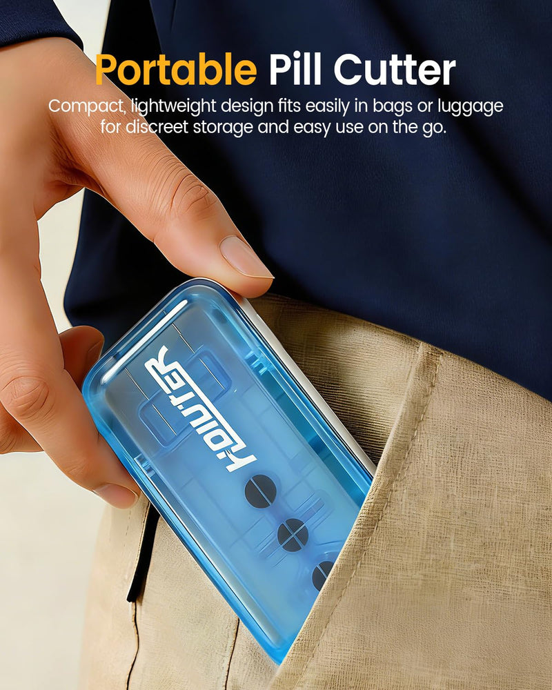 Professional Pill Cutter for Small Pills, 3-in-1 Pill Cutter Splitter for Small or Large Pills- Safely Cuts 1/2, 1/3, and 1/4 Multiple Pills Splitter, Adjustable Pill Cutter with Storage Box (Blue) Blue