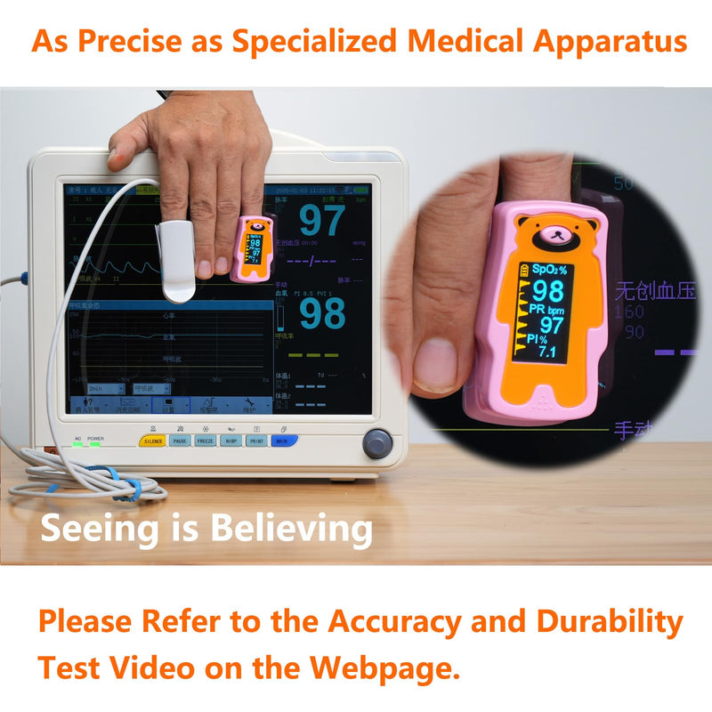 Pediatric Pulse Oximeter, OLED Display Oxygen Monitor Fingertip for Children, Baby & Kids, Blood Oxygen Saturation Monitor (SpO2) Pink