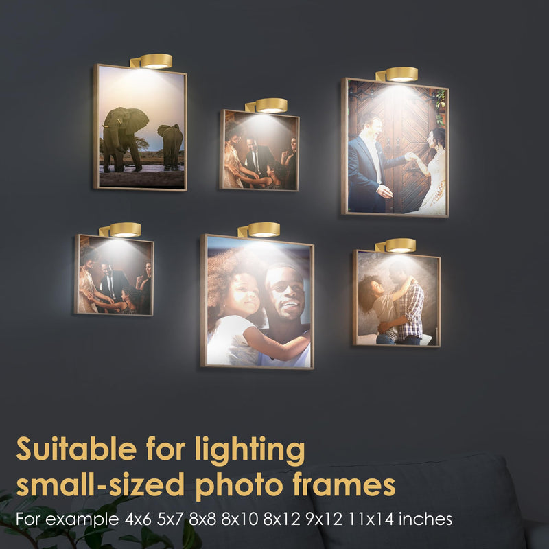 3-Pack Picture Light Battery Operated, Magnetic Led Lights with Remote, Dimmable and Timer Painting Light, Art Display Light for Picture Frame Artworking Portrait, Home Wall Decor Puck Lights, Gold 3-Pack