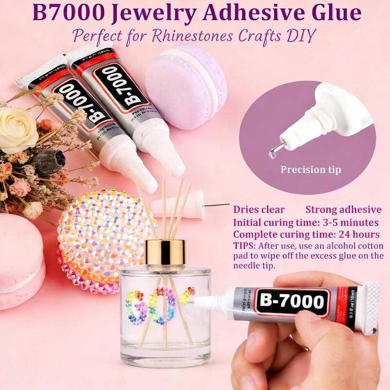 28 Colors Resin Jelly Gems Bedazzling Kit, 3mm Flatback Rhinestone Gems for Nail Art Crafts, with 3 Bottles B7000 Glue for Clothes, Shoes, Bedazzled DIY Jewelry Making Heavy Duty Weather Resistant