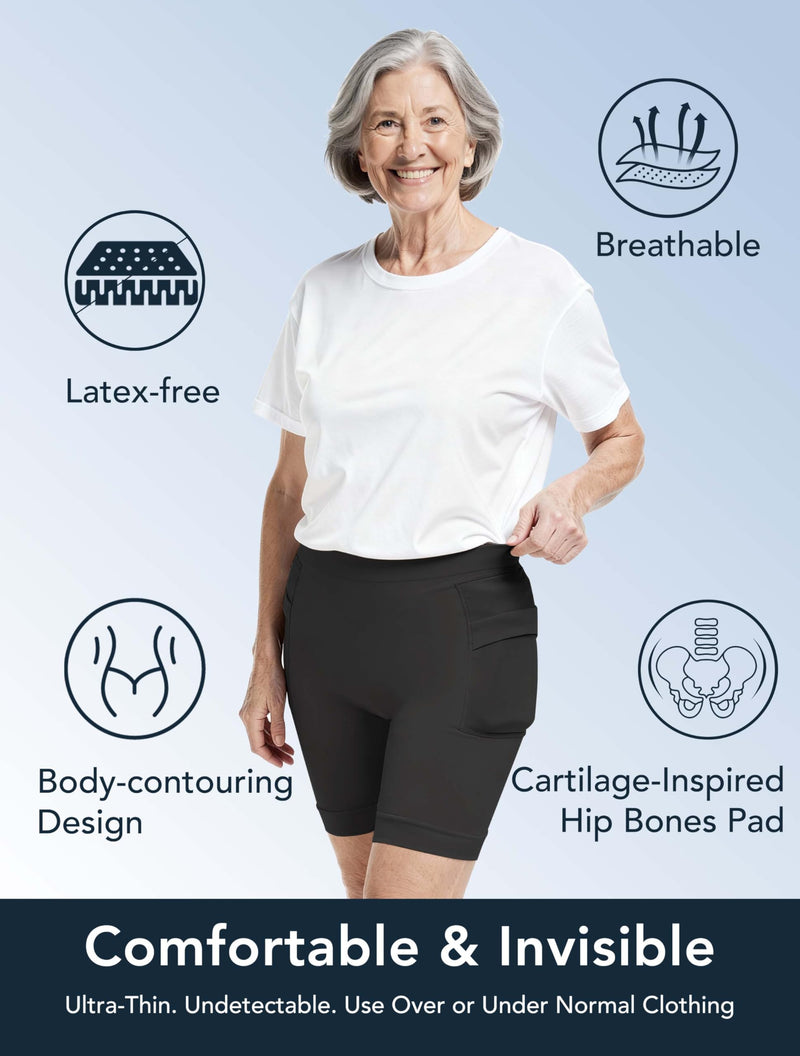 TIICHOO Women's Discreet Hip Protector Slip Shorts High Impact Absorbing for Elderly Hip Injury Risk Reduction Large 4 Black