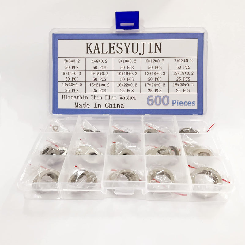 KALESYUJIN-600PCS M3-M18-0.2Metal Shim Washers Ultrathin Gasket Thin Flat Washer Stainless Steel…