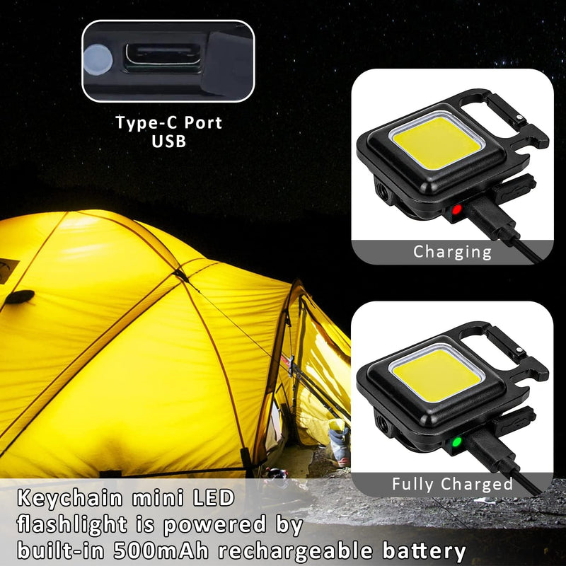 MAKDAK Cob Keychain Work Light Keychain Flashlight 4 Light Modes,Keychain Light Emergency Light with Folding Bracket Bottle Opener for Fishing,Camping and Walking 2Pack 2pc