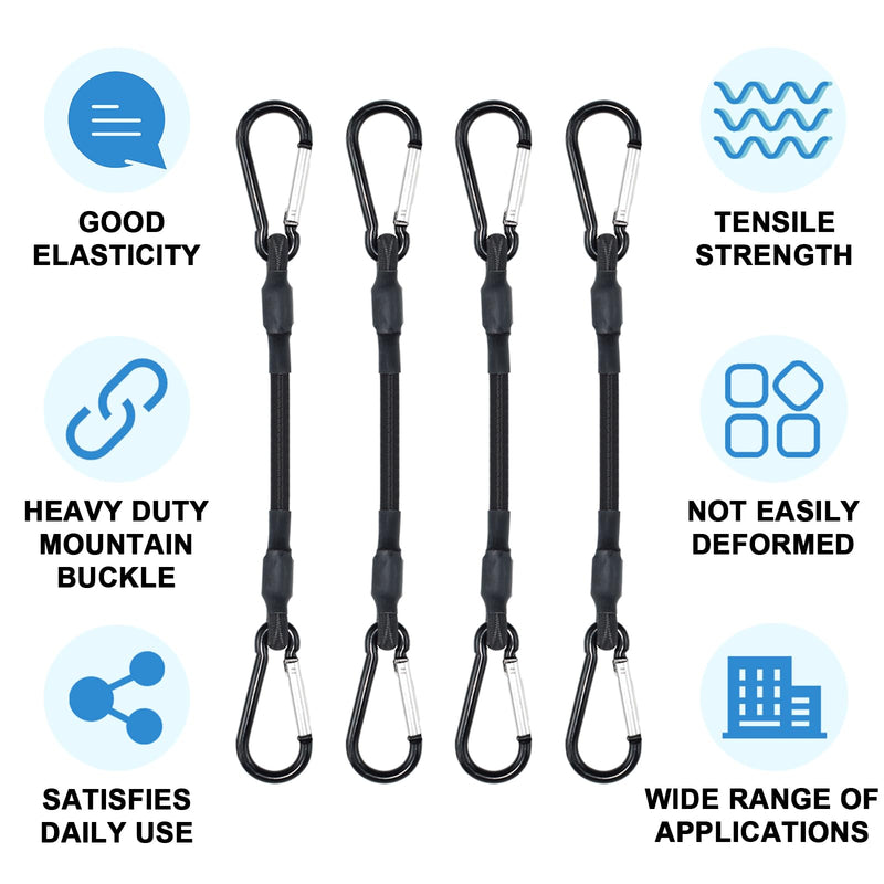 SDTC Tech 8IN Mini Short Bungee Cords with Carabiner Hooks Heavy Duty Elastic Tie Downs Straps for Tent, Bike, Kayak, Luggage (4-Pack) 8INCH-4PCS