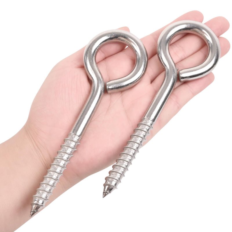 2Pcs 6 Inch Heavy Duty Screw Eyes Hooks, 304 Stainless Steel Self Tapping Eyelet Screw Eye Bolts,800LBS Breaking Strength, Screw in Eye Hooks for Wood Securing Cables Wire. (2, M10-6 Inch) 2