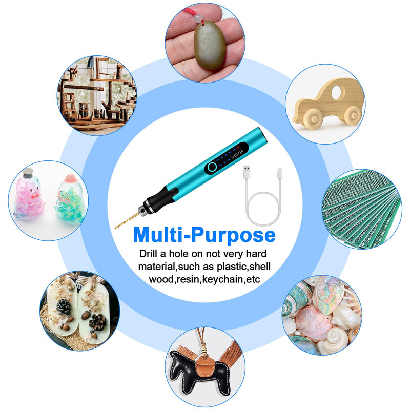 3-Speed Cordless Mini Drill Pen, Rechargeable DIY Electric Hand Drill with 10 Small Drill Bits, Micro Drill Set for Jewelry Making Stone Plastic Resin Keychains Blue Mini Drill Pen