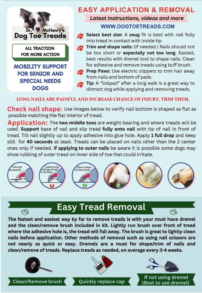 Dr. McHenry's Dog Toe Treads, Set of 24, Adhesive, Cleaning Brush, Increased Traction, Dog Mobility Support, X-Large Kit- Weight: 60-150 lbs. Net Weight 1.6 oz. X-Large Kit - Weight: 60-140 lbs. - PawsPlanet Australia