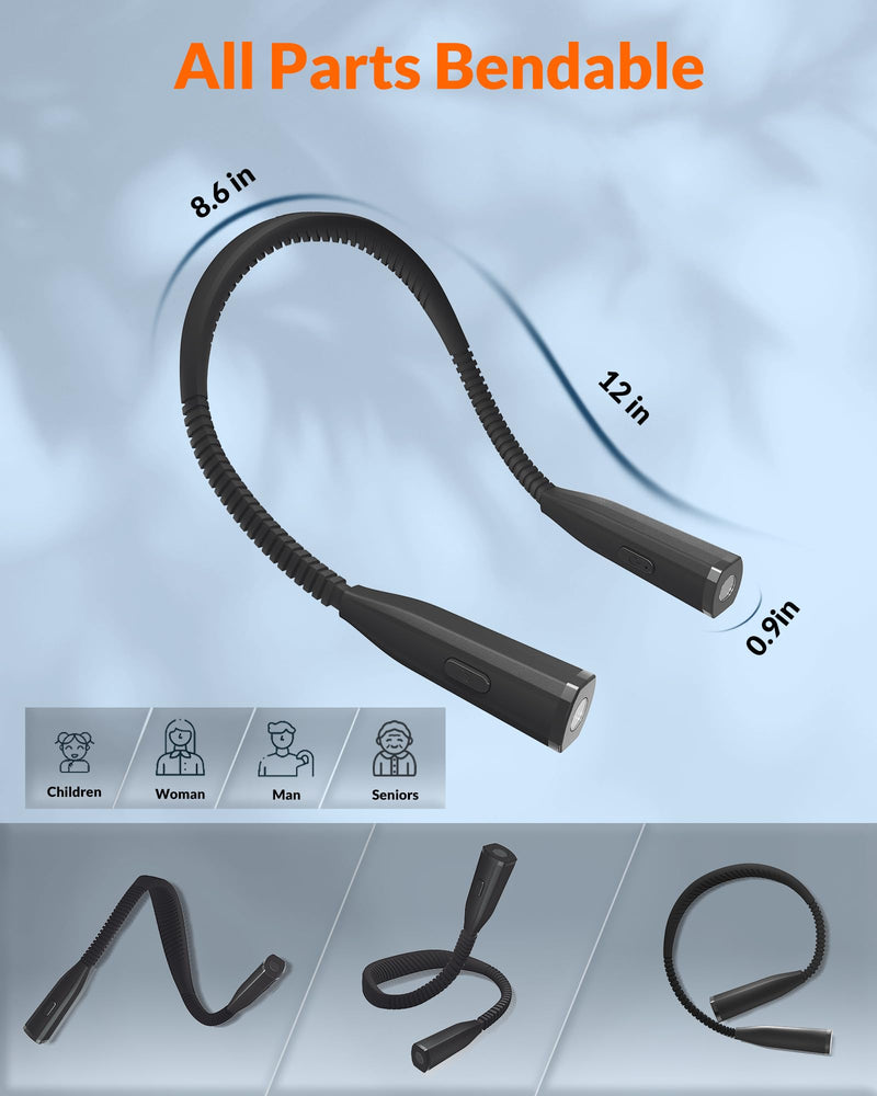 Neck Reading Light, 3-Color & 5-Brightness Neck Light, Book Light for Reading in Bed, Rechargeable Lamp with Comfortable Silicone Arm, Eye-Caring Neck Light for Reading, Knitting, Crafting