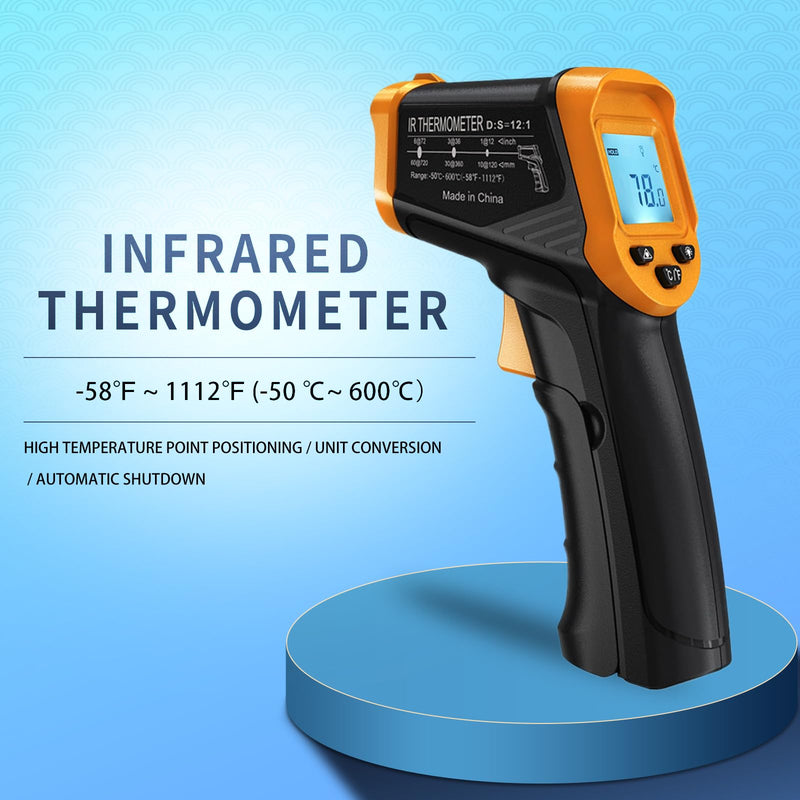 Digital Infrared Thermometer Gun & Meat Thermometer for Cooking,BBQ,Pizza Oven,-58℉~1112℉ Ir Thermometer,Handheld Non Contact Heat Laser Temperature Gun (Not for Human)