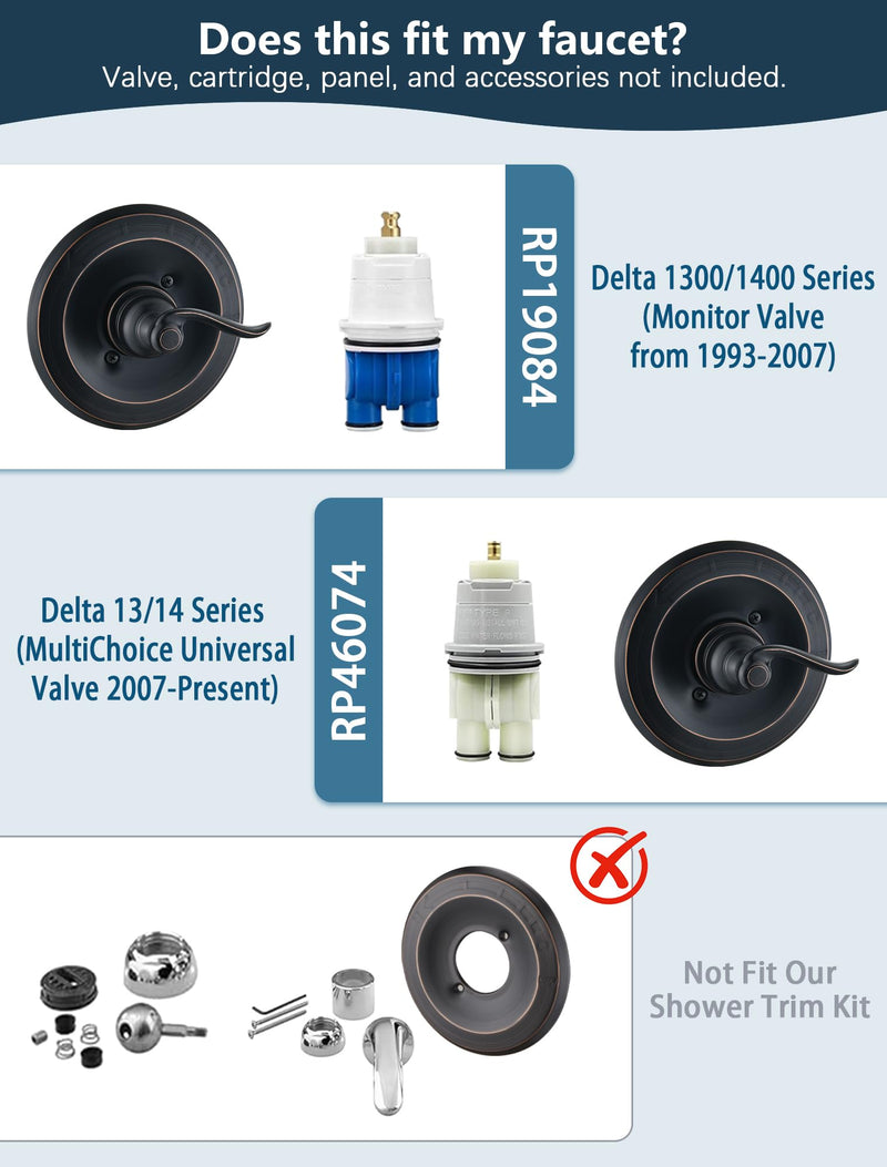 Shower Faucet Trim Kit for Delta 13/14 Series, with Shower Arm & Shower Cover Plate and Handle, Oil Rubbed Bronze Metal (No Valve/Cartridge)