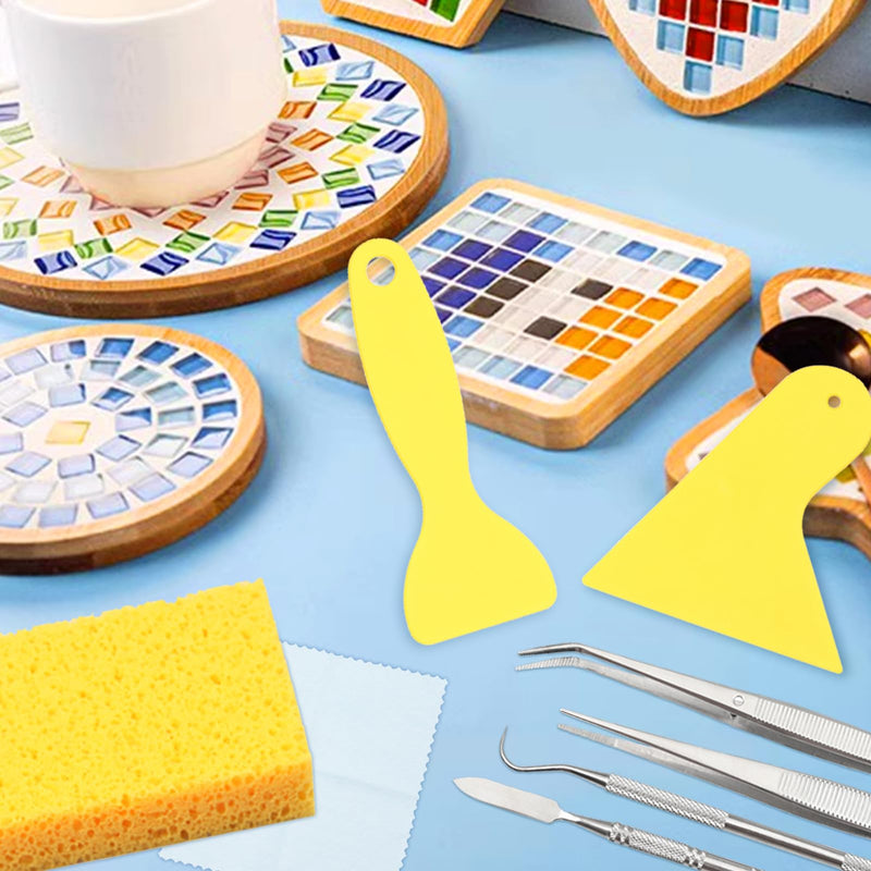 SPEEDWOX 9PCS Mosaic Tools and Supplies Beginners Set 2 Scrapers 2 Tweezers 1 Double-Ended Hook 1 Spatula 1 Sponge 1 Cleaning Cloth 1 Zippered Waterproof Bag Mosaic Making Kit