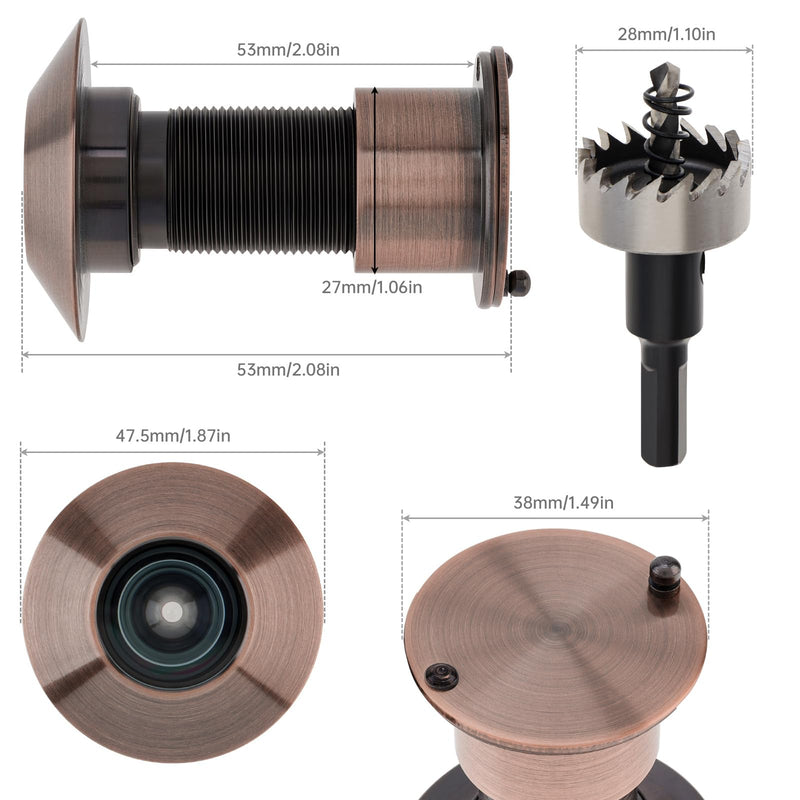 Door Viewer Peephole, Solid Brass 220-degree Peephole with 1-1/10" Drill Bit for 1-21/32" to 2-1/8" Doors, Peep Holes with Privacy Cover (Oil Rubbed Bronze, Top Diameter 1-9/10 inch(47mm)) Top Diameter 1-9/10 inch(47mm) Oil Rubbed Bronze