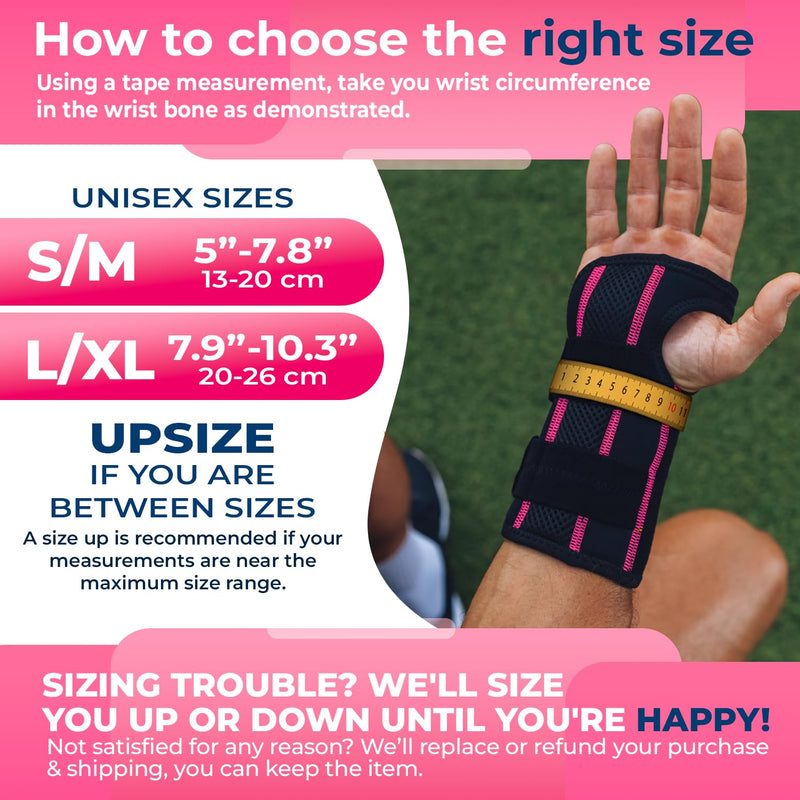 DR. BRACE Adjustable Wrist Brace Night Support for Carpal Tunnel, FSA & HSA Eligible, Doctor Developed, Upgraded with Double Splint & Therapeutic Cushion, Hand Brace For Pain Relief, Injuries, Sprains Small/Medium (Right Hand) Black-Pink