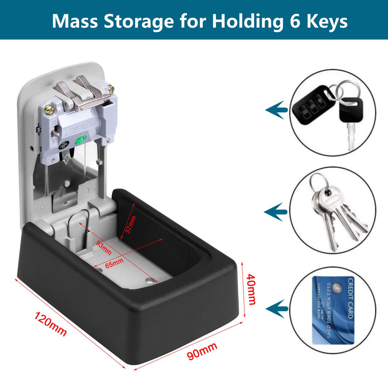 Lospu HY® Key Lock Box, 4 Digit Combination Key Storage Lockbox, Waterproof Wall Mount Key Safe Box for Indoor, Outdoor, Home, Hotels, Airbnb and Schools Grey