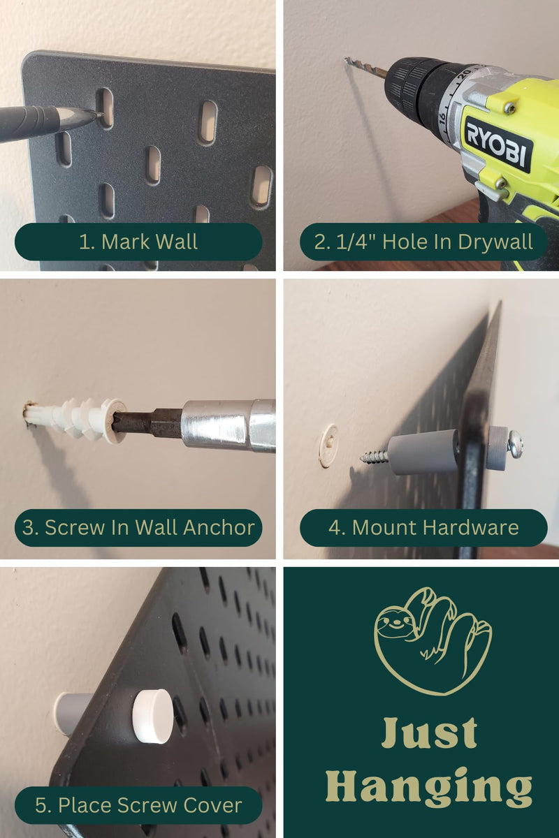 Secure Mounting Hardware, Compatible with IKEA SKADIS Pegboard System (Matte White, 6 Pack) Matte White