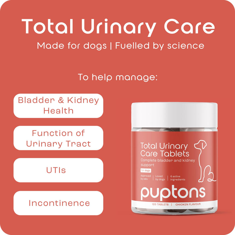 Total Urinary Care | Dog UTI, Incontinence & Cystitis Relief Tablets | Natural Ingredients | Advanced Bladder & Kidney Support for Dogs (60 Tablets) | Puptons 60 Tablets - PawsPlanet Australia