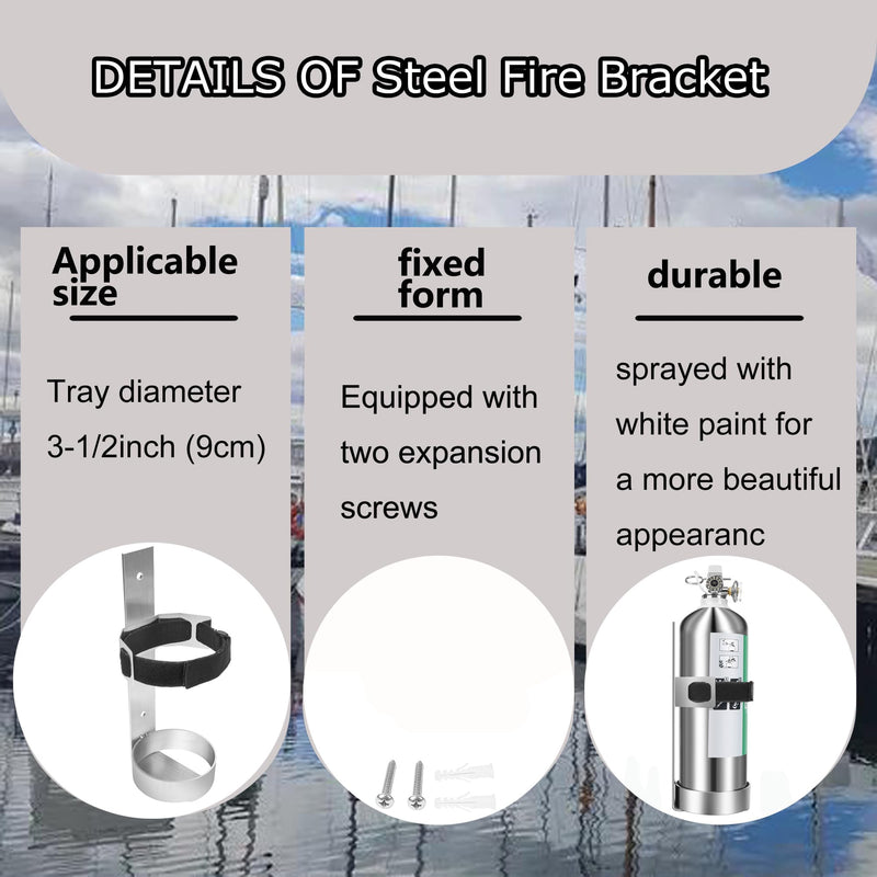 Boat Steel Fire Extinguisher Bracket,304 Stainless Steel Mounting Bracket with Adjustable Straps, Heavy Duty Fire Extinguisher Metal Bracket Compatible with Fire Extinguishers(White/Silvery) (Silver) Silver