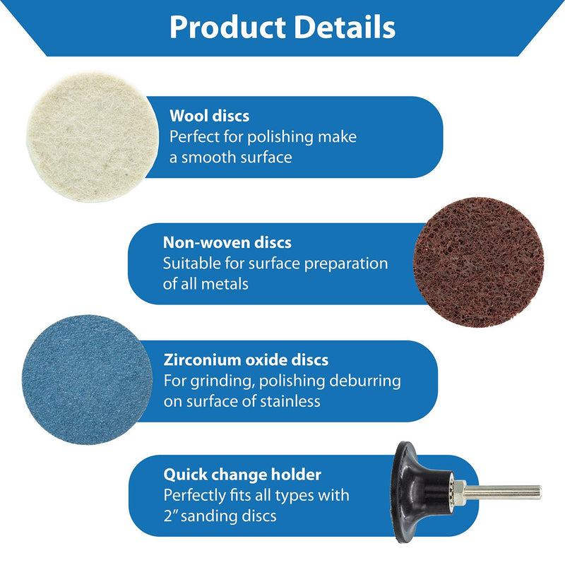 TJR® 2" Quick Change Discs Type R 35PCS Set with 1/4" Holder Roll Lock Type for Die Grinder – Ideal for Surface Conditioning, Burr Removal, Deburring, Grinding, Polishing, Rust and Paint Removal