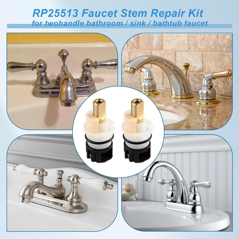 2 Pack RP25513 Faucet Stem Replacement, Compatible with Delta Two Handle Faucet and RP24096 Faucet Cartridge Repair Kit, with RP24097 Turn Stop 1/4 and 2 × RP4993 Seat and Spring (2)