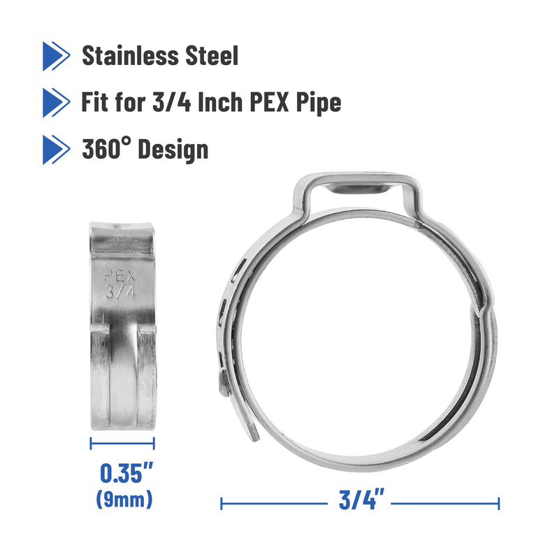 Bates- PEX Cinch Clamp Rings, 3/4", 50 Pack, Stainless Steel, Pex Clamps, Pex Rings, Pex clamp, Pex Pipe Clamps, Crimp Clamps, 3/4 Pex Crimp Rings, 3/4 Pipe Clamp, 3/4 Pex Clamps, 3/4 Pex Clamp