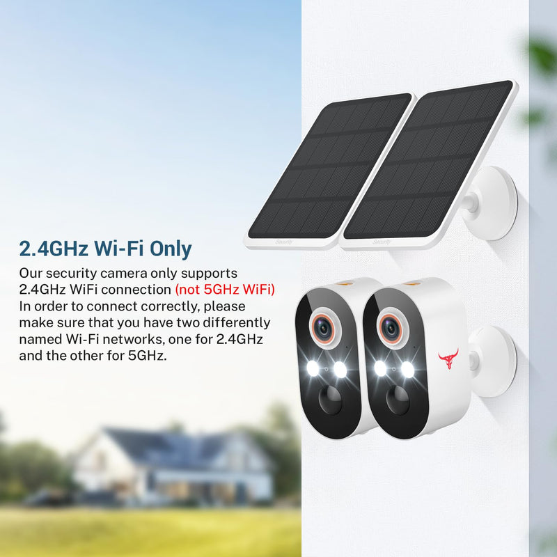1080p Wireless Security Camera with Solar Panel, AI Human Detection, 2-Way Talk, Night Vision, Cloud Storage (Sold Separately), Battery Included, Home Security, 2.4GHz WiFi Only (2 Pack) 2 pack