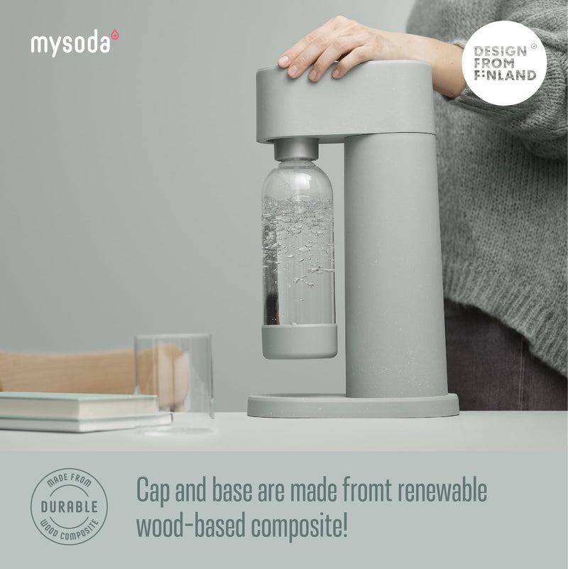 Carbonating Bottles 2Pck 1L - Compatible With Drinkmate, Wassermaxx, Aqvia, Sodapop and Levivo - Quick-Lock Reusable Bottles - Lid and Base Made of Wood Composite - BPA Free - Sage Green 2 x 1L Pigeon