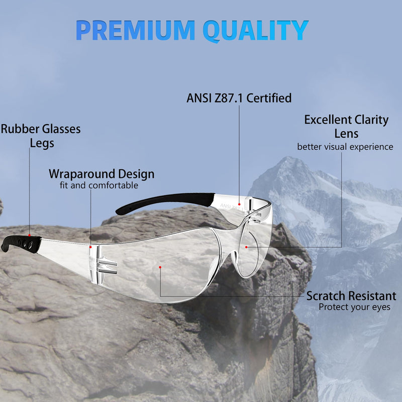 Safety Glasses Ansi Z87.1 Clear Safety Glasses Bulk Impact Resistant Lens Protective Eyewear for Men Women 30pcs Clear