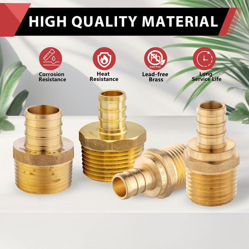 20PC Pex Barb Crimp Brass Fittings 1/2 Inch x 1/2 Inch NPT Male Adapter P20 1/2 x 1/2