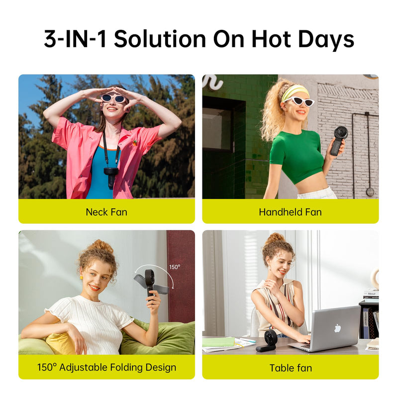 JISULIFE Handheld Fan Life7 – Ultimate Flexibility: High-Power Motor, LED Display, 19.5 Hrs Cooling, 5000mAh Rechargeable, 5-Speed, Foldable Design, 3-IN-1 Portable Fan for Travel Cruise Beach(Black) Black