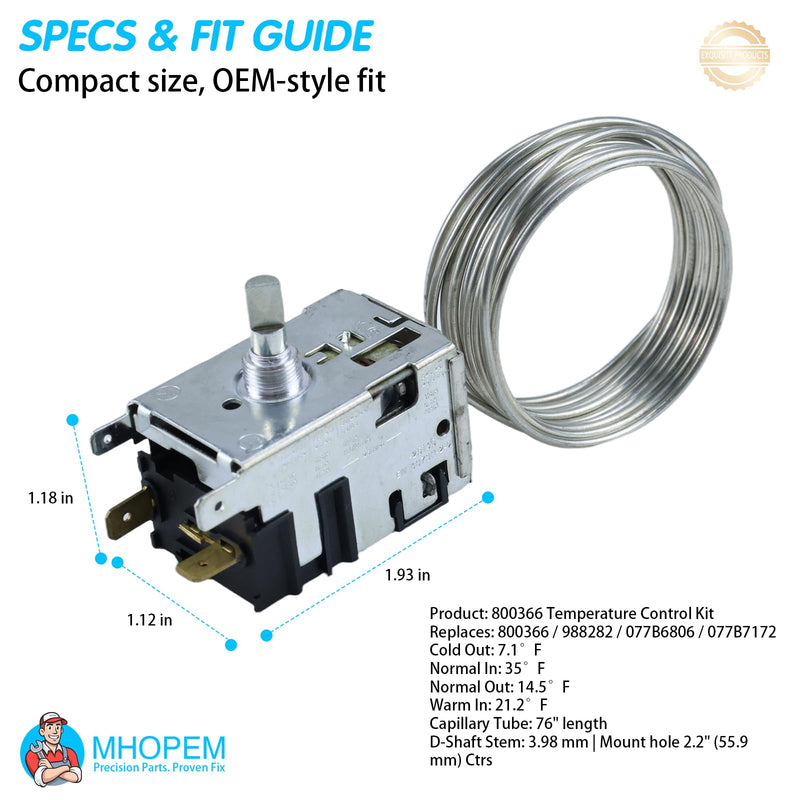 800366 077B6806 077B7172 988282 Refrigeration Temperature Control Kit | For True commercial refrigeration equipment; replacement temperature control thermostat.