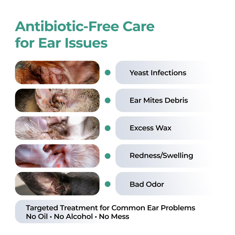 Ear Drops for Pets - Cleans and Removes Wax Build-Up and Irritants for Dogs and Cats - Relieves Itching and Redness with Pure Hypochlorous - 3,38 oz