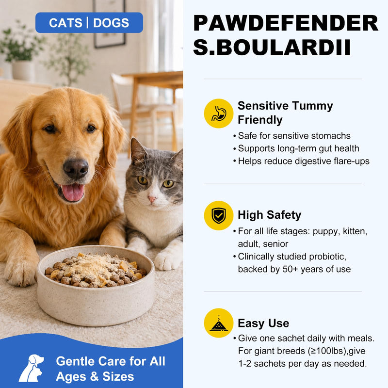 Probiotics for Dogs & Cats, Cat & Dog Probiotics for Digestive Health with Prebiotic & Enzymes and S. Boulardii, Probiotic Powder Support for Occasional Diarrhea, Gut Health & Immunity, 30 Packs