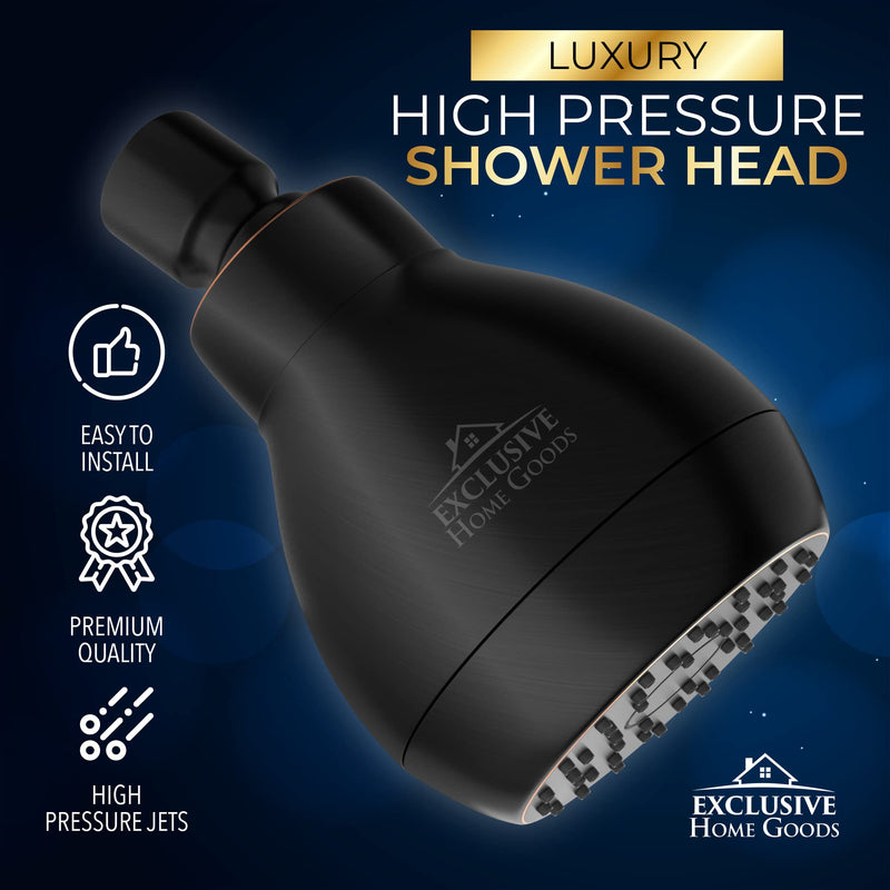 High Pressure Shower Head - Powerful Deluxe Bathroom Showerhead with Strong Spray Stream Universal Fit Works with High and Low Water Flow 1.8 1.8 GPM Oil Rubbed Bronze