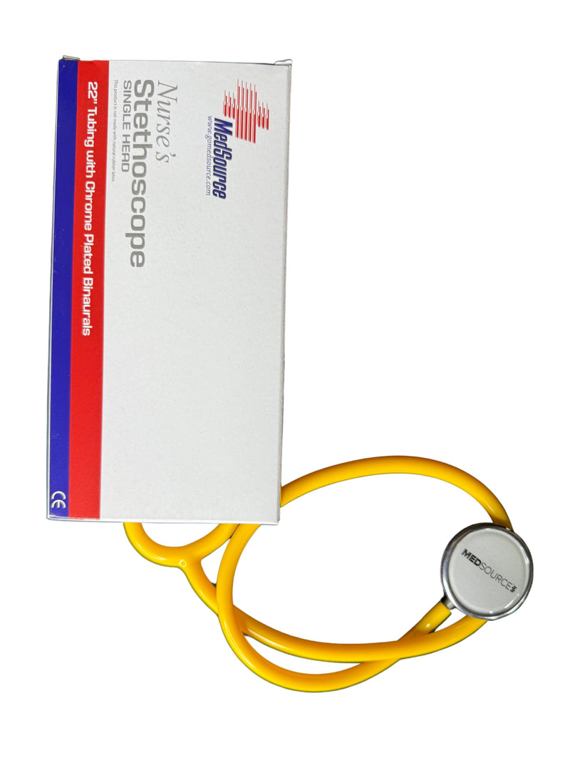 Single Head Stethoscope, 22 inch Tubing, Aluminum Chestpiece, Yellow 10 Pack