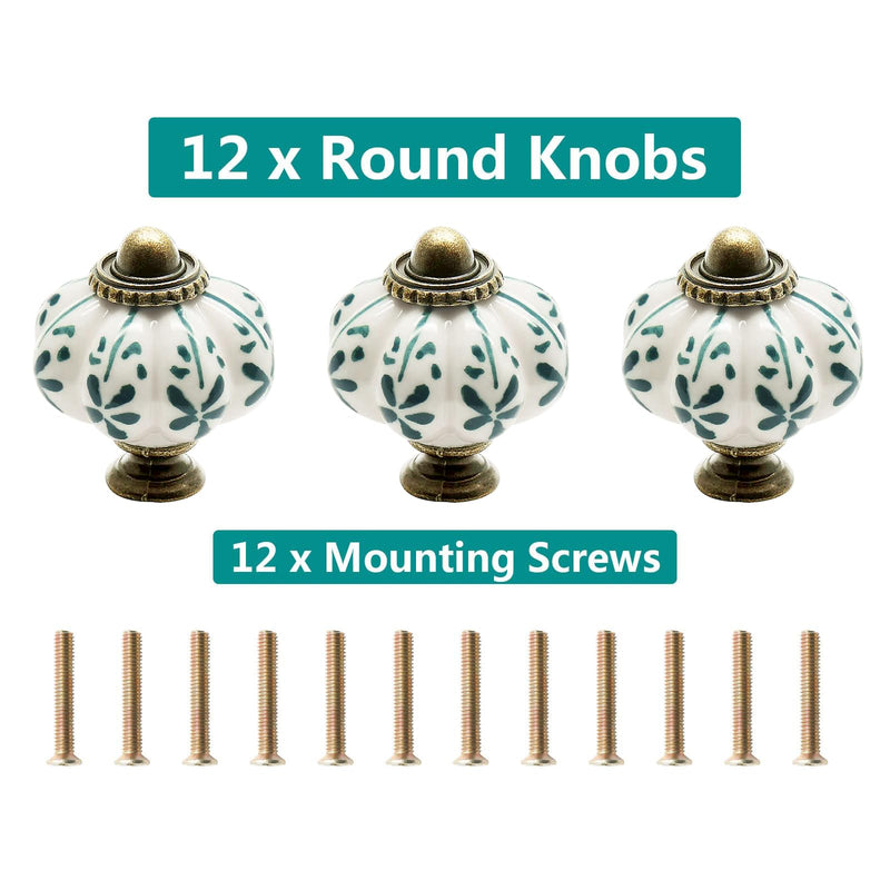12pcs Ivory Pumpkin Knobs, Vintage Ceramic Cabinet Knobs, Dresser Knobs Drawer Knobs Door Knobs Drawer Pulls Dresser Handles with Mounting Screws - Leaf Pattern 12 Pieces