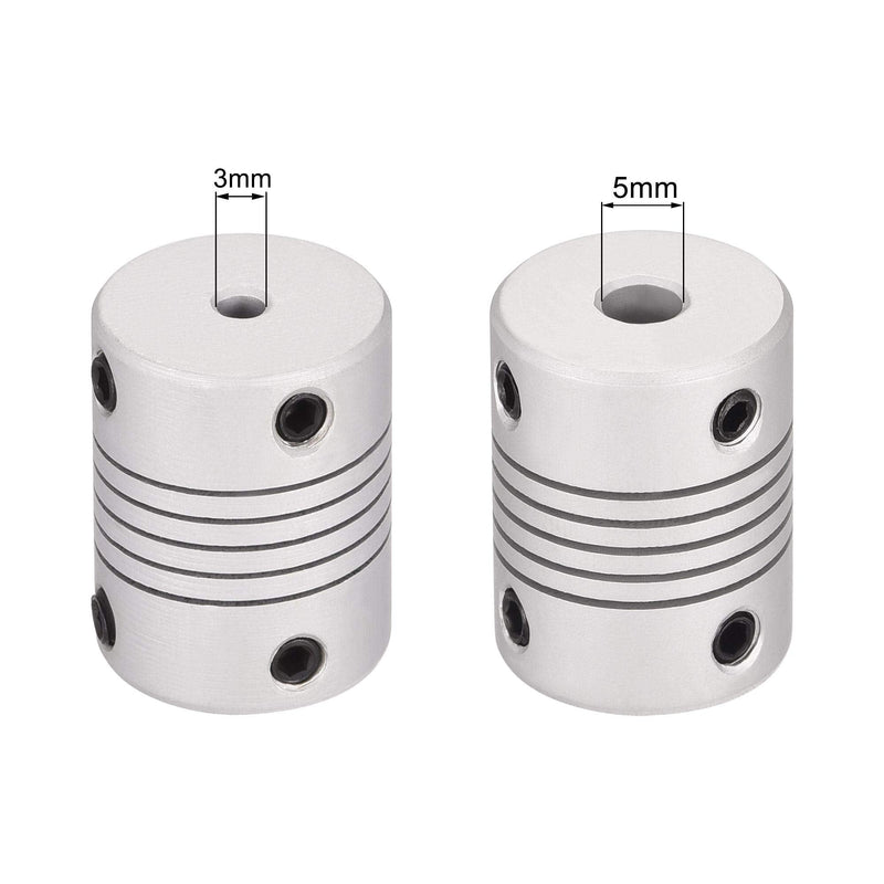uxcell 3mm to 5mm Aluminum Alloy Shaft Coupling Flexible Coupler Motor Connector Joint L25xD19 Silver,2pcs