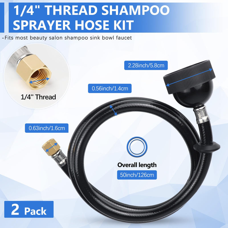 2 Pack UPC Certified Salon Shampoo Bowl Sprayer Head Hose Kit - 1/4" Thread to Attach Shampoo Bowl Faucet for Barber Shop Spa, Black Rubber Salon Sink Shampoo Bowl Hose Replacement Part 2 Pack