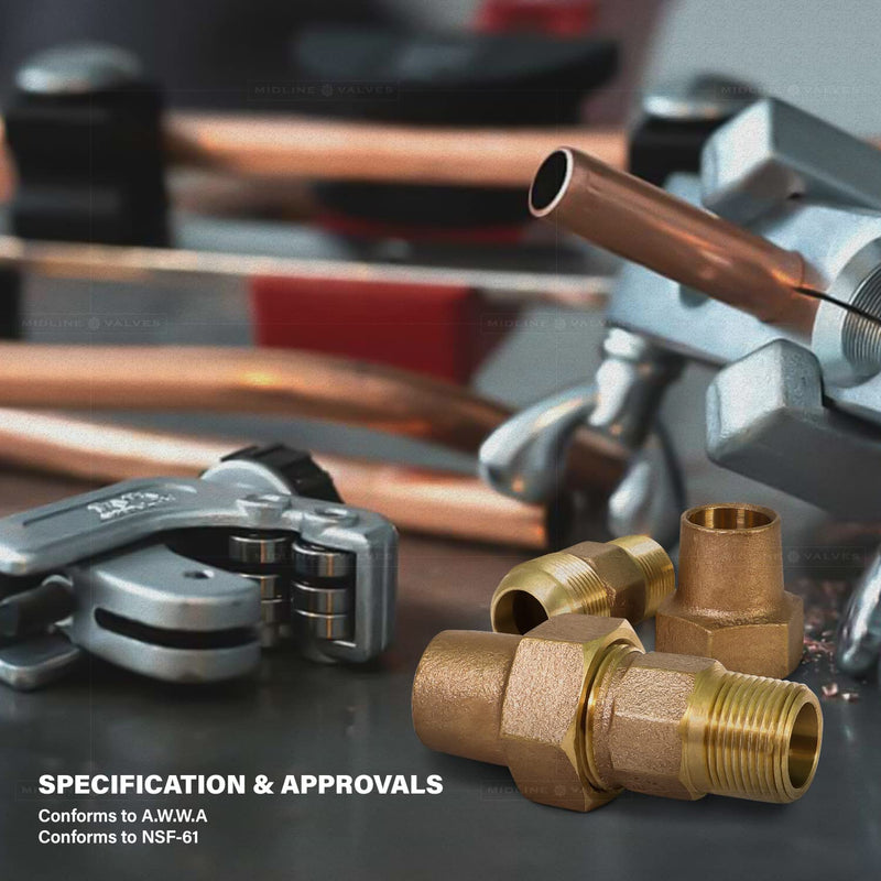 Midline Valve XT-BGN0112 Water Service Coupling 1-1/2 Pipe Fitting Bronze, 1-1/2" Flare x MIP