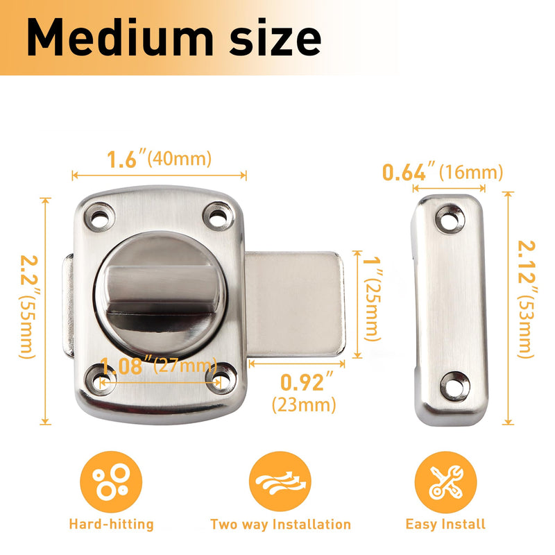 Alise Gate Latch Slide Bolt Latches Lock,Safety Double Sided Rotate Gate Hardware,Brushed Finish Medium Size Brushed