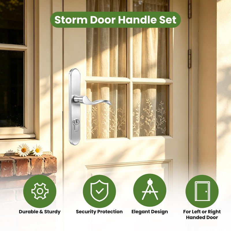 Storm Door Handle Replacement, Screen Door Handle Complete Set,Satin Nickel Satin Nickel