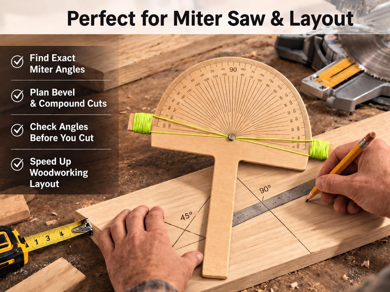 Precision Angle Finder Ruler - Handcrafted Birch Wood Degree Protractor Tool Miter Ruler - 0–180° Woodworking Layout Tool Gifts for Dad Men Precision wood degree tool