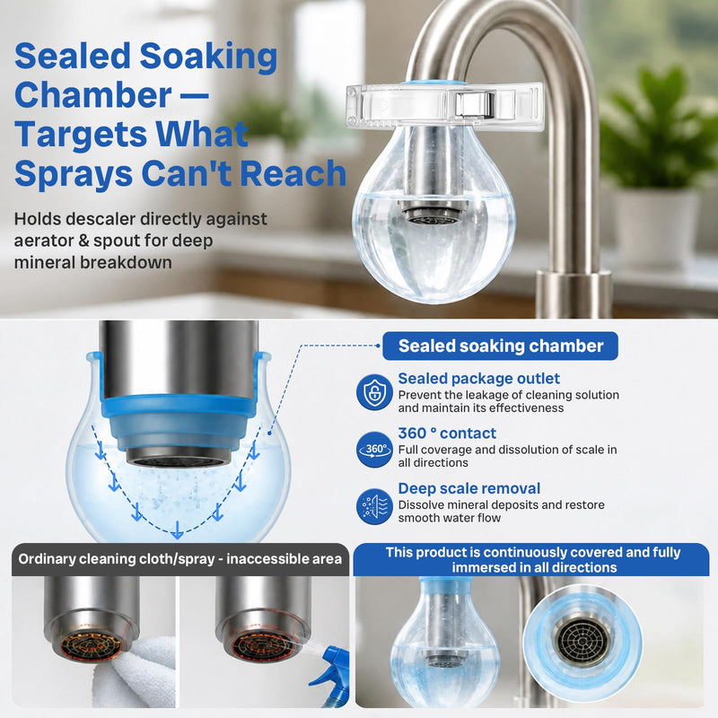 9Pcs Faucet Descaling Gadget for Limescale Removal - Reusable Silicone Cover Gadget Tap Faucet Cleaner with Clip and Disposable Gloves Fits for Most Kitchen & Bathroom (0.79-2.5IN)