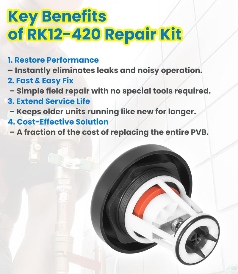 Toolixor RK12-420 Repair Kit Compatible with Zurn Wilkins 1/2" & 3/4" Model 420 and 420XL Pressure Vacuum Breaker (PVB), Complete Maintenance Kit with Seat, Float, Bonnet, O-Ring, Canopy & Screw