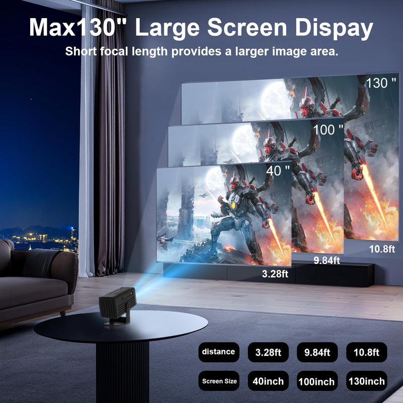 Mini Projector with WiFi and Bluetooth,Support Movie Projector 1080P HD,Auto Keystone Correction,135° Rotatable,Portable Projector Compatible with Smartphone, TV Stick, Laptop, HDMI, USB Black